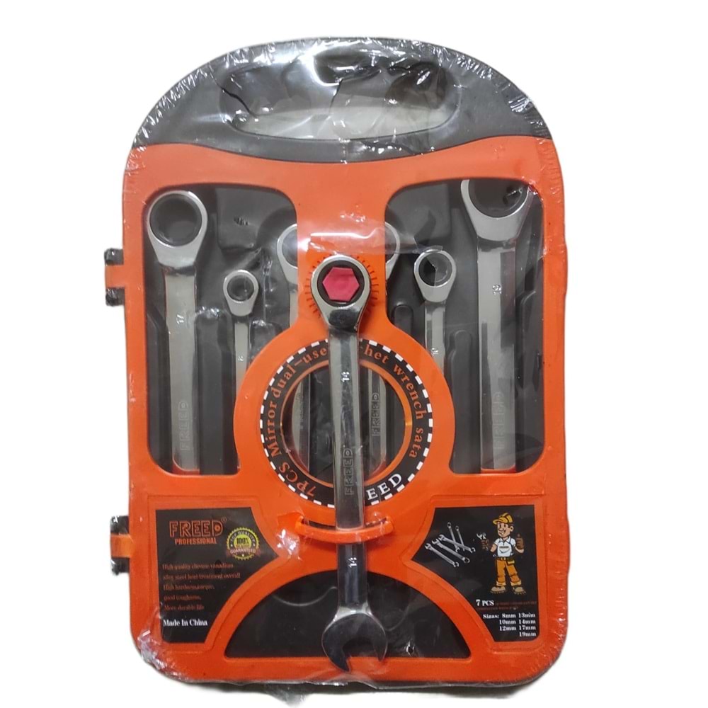 00161 Freed Düz Cırcır Anahtar Seti 7prç - 8-19mm