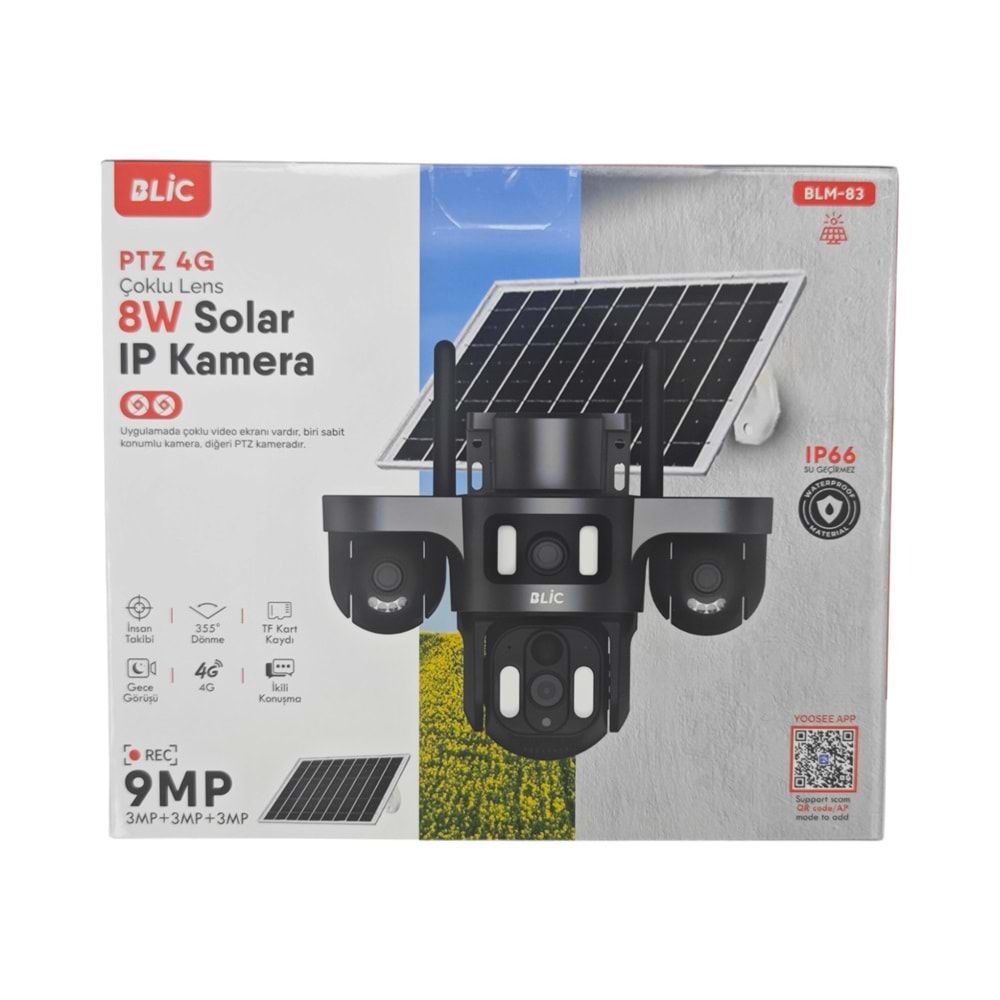 BLM-83 Blic 4G 8W Solar Sarjlı 3+3+3MP Çift Lens Ultra HD IP Kamera