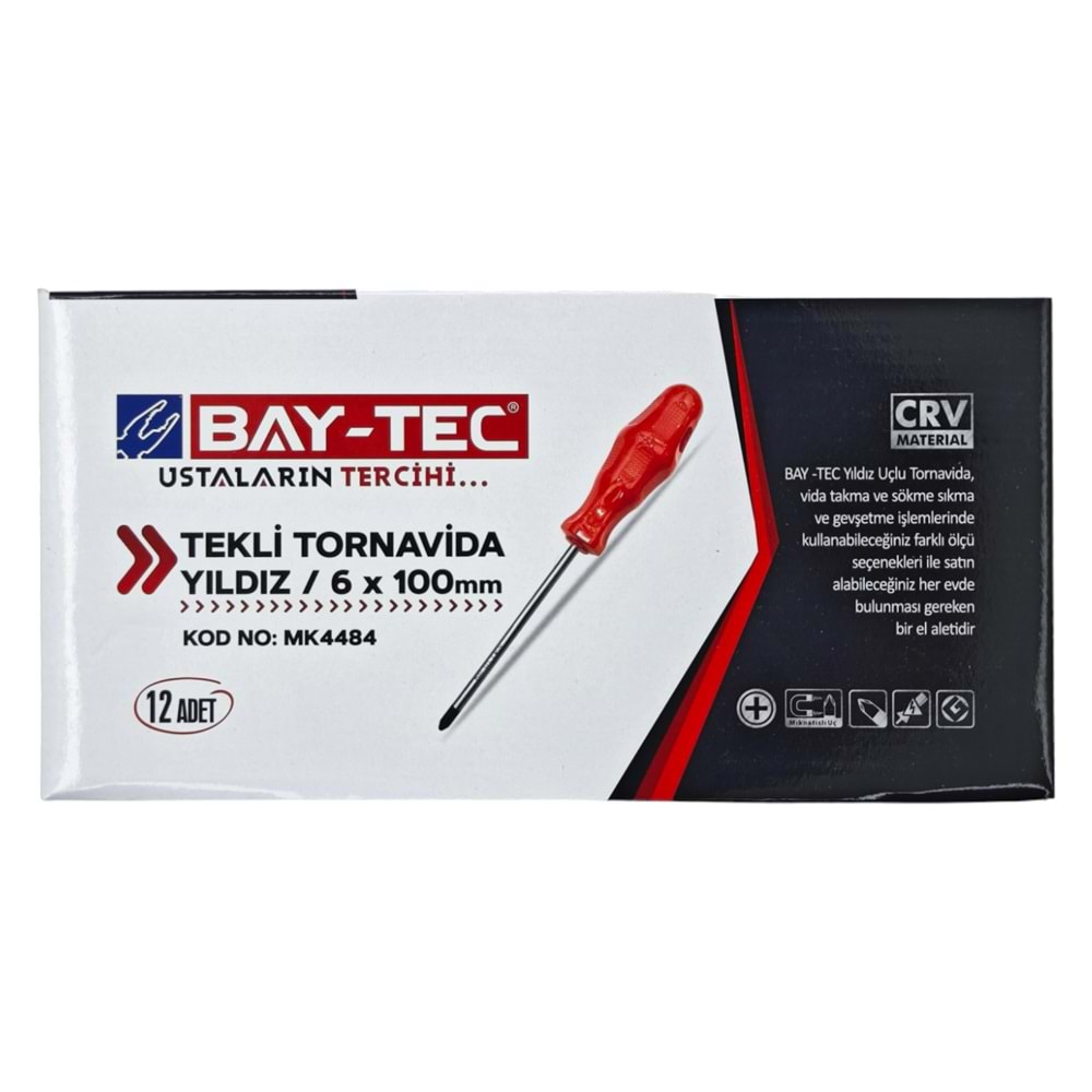 Mk4484 Bay-Tec Tekli Tornavida 6*100 (Yıldız)