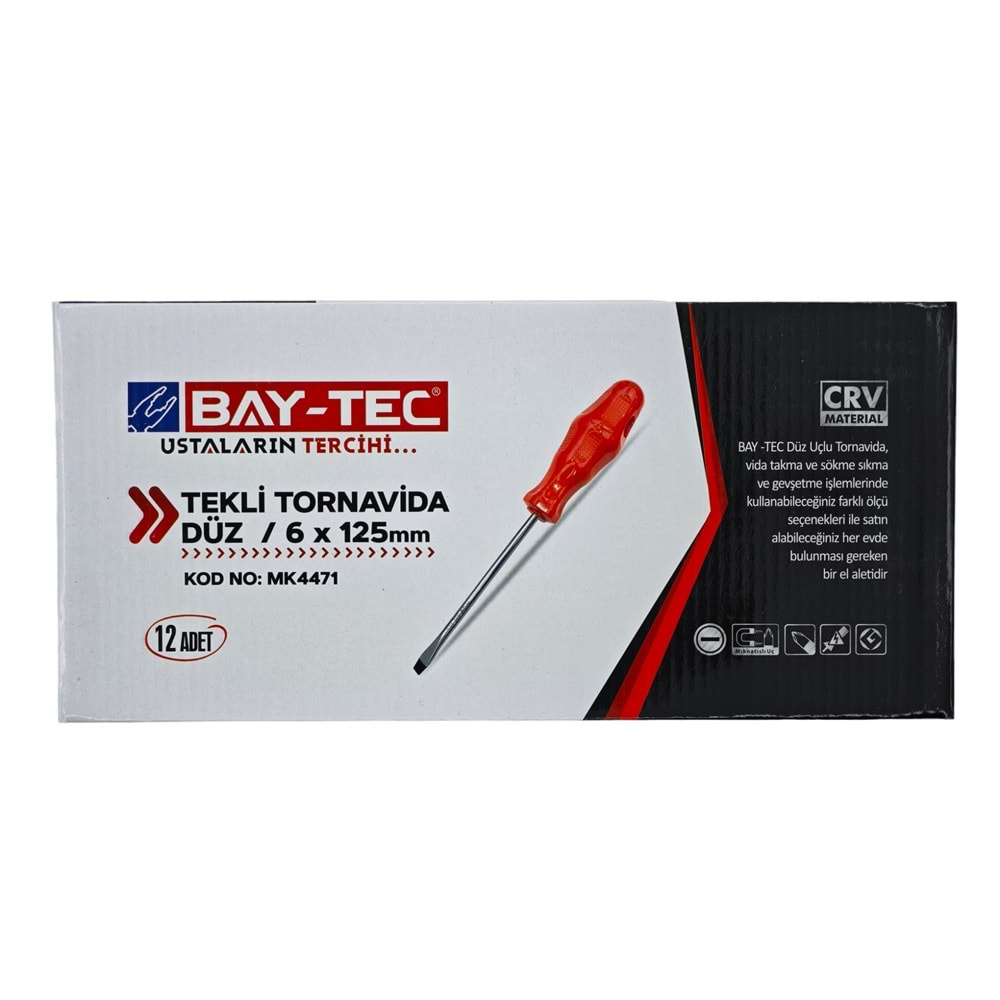 Mk4471 Bay-Tec Tekli Tornavida 6*125 (Düz)