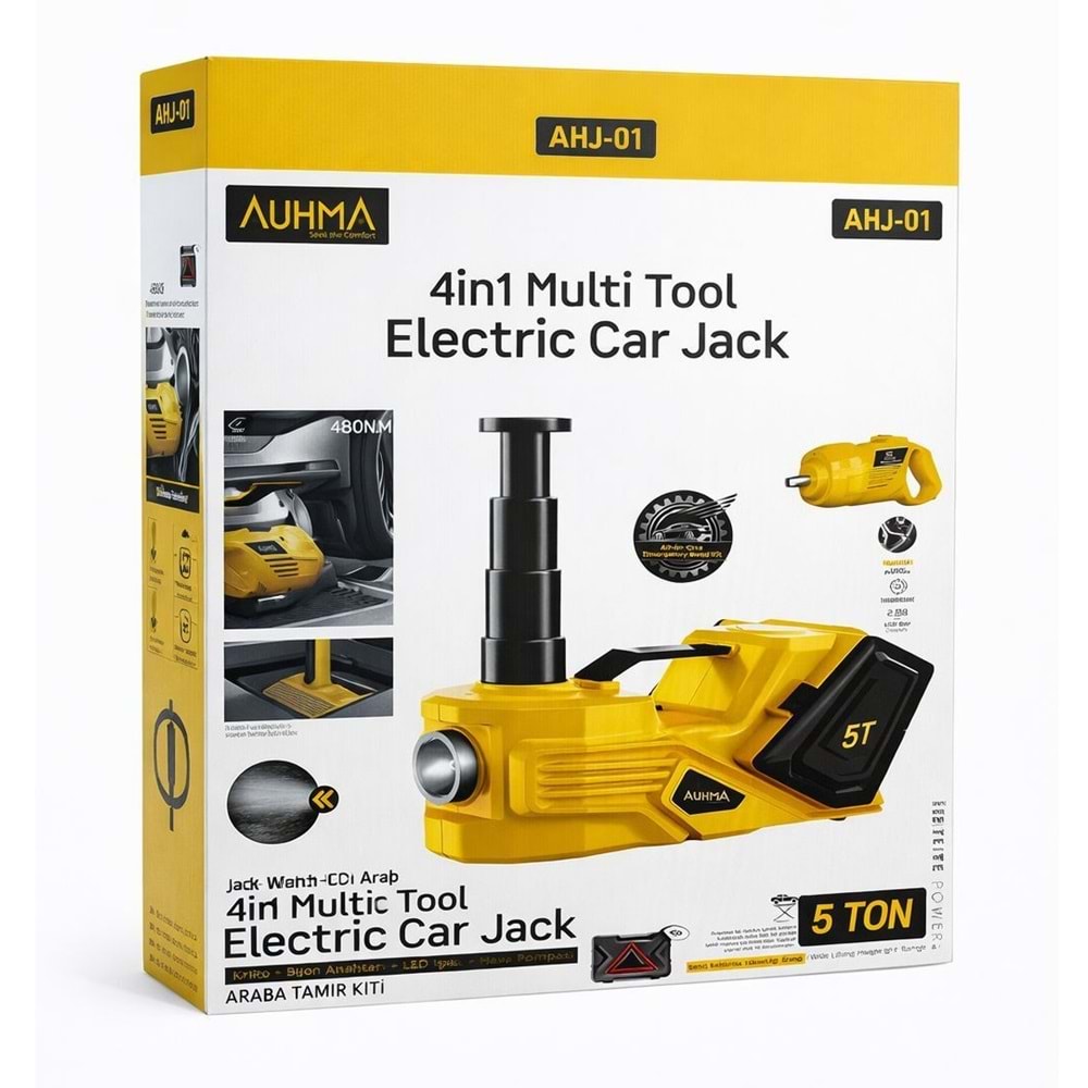 AHJ-01 Auhma 4in1 Araç Tamir Kiti - 5 Ton Kriko-Bijon Anahtarı-Hava Pompası-Led Işık
