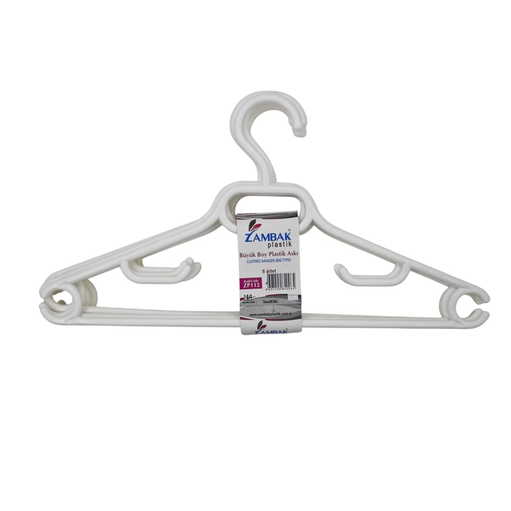 ZP112 Zambak Plastik Büyük Boy Elbise Askısı 6lı