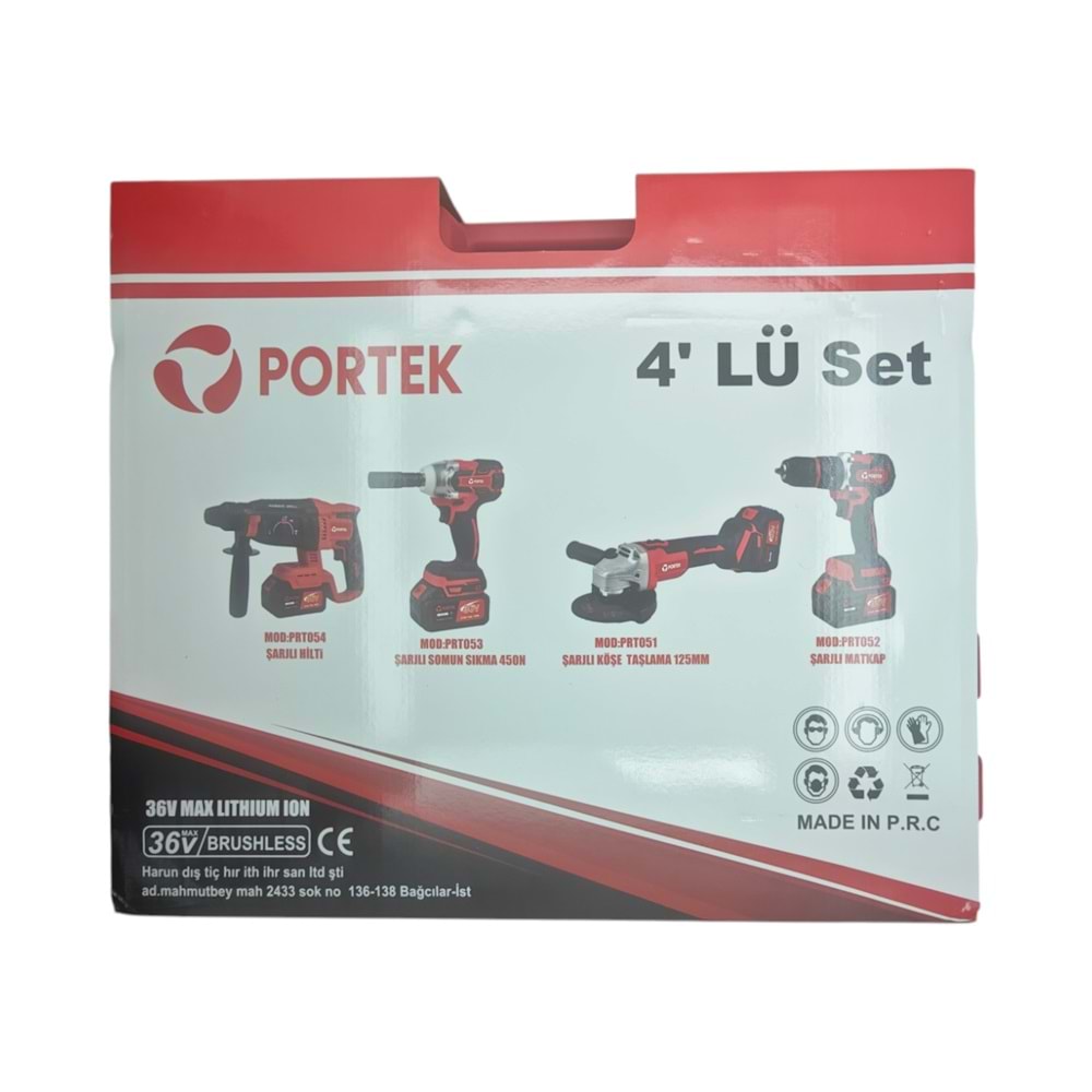 PRT4 Portek 36V 4lü Şarjlı Set - PRT051-PRT052-PRT053-PRT054