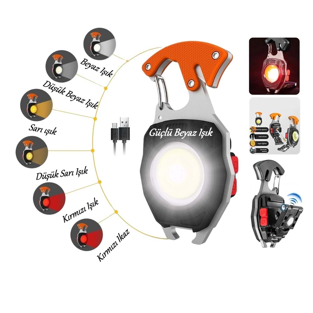 W5147 Cob Keychain USB Type-C Şarjlı Miknatıslı Mini El Feneri