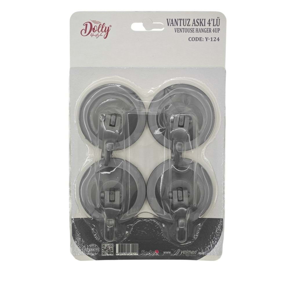 Y-124 Dolly Kilitli Vantuz Askı 4lü