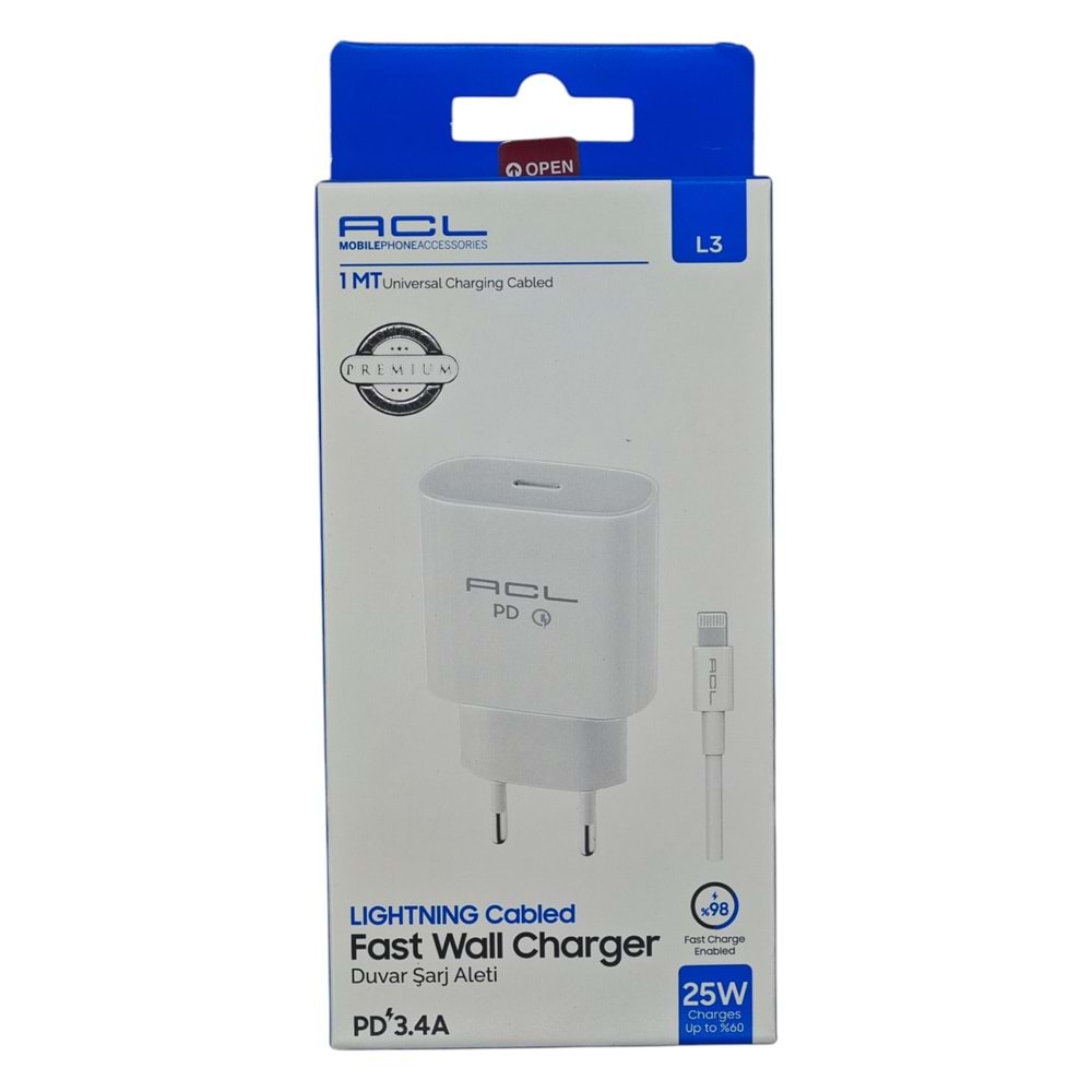AC-1 L3 Acl PD 3.4A 25W Hızlı şarj Seti - Lightning to C