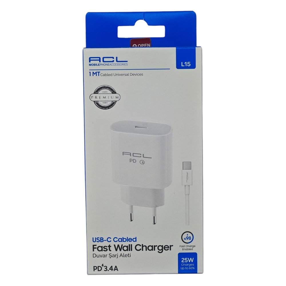 AC-1 L15 Acl PD 3.4A 25W Hızlı şarj Seti - Type-C to C