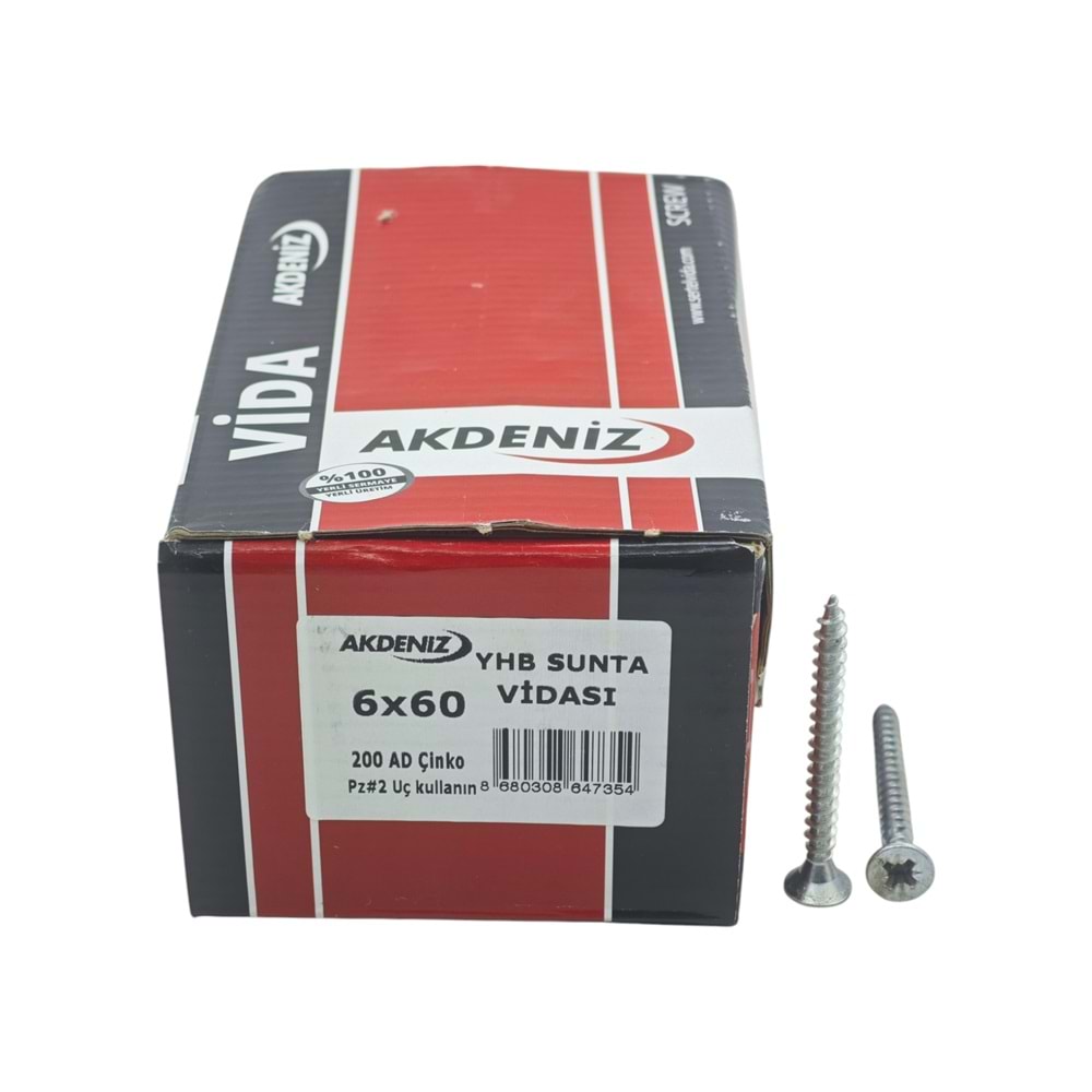 6060 Akdeniz 6*60mm YBH Çinko Sunta Vidası 200lü