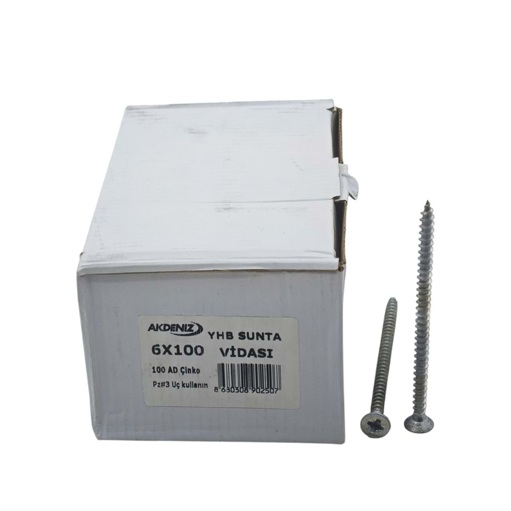 60100 Akdeniz 6*100mm YBH Çinko Sunta Vidası 100lü