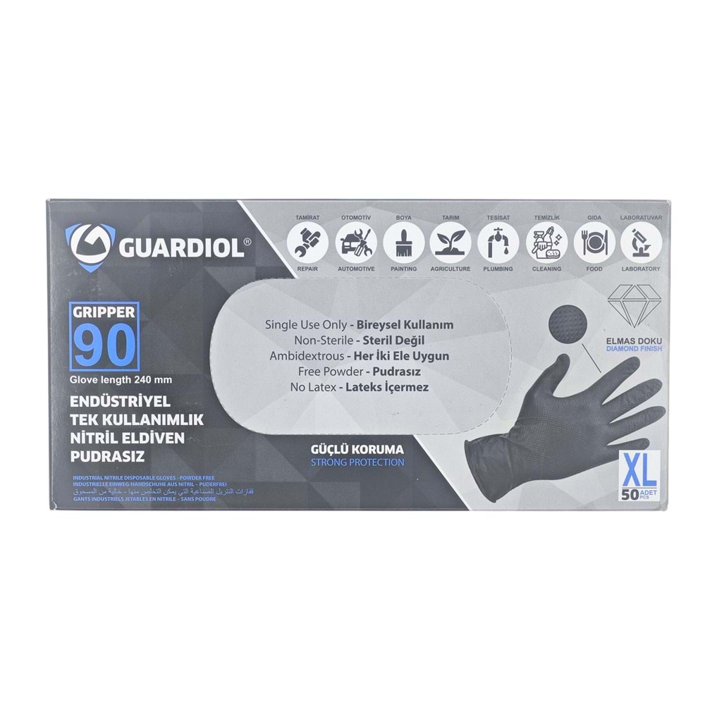 1014090 Guardiol Pudrasız Endüstriyel Nitril Eldiven (XL) - Siyah
