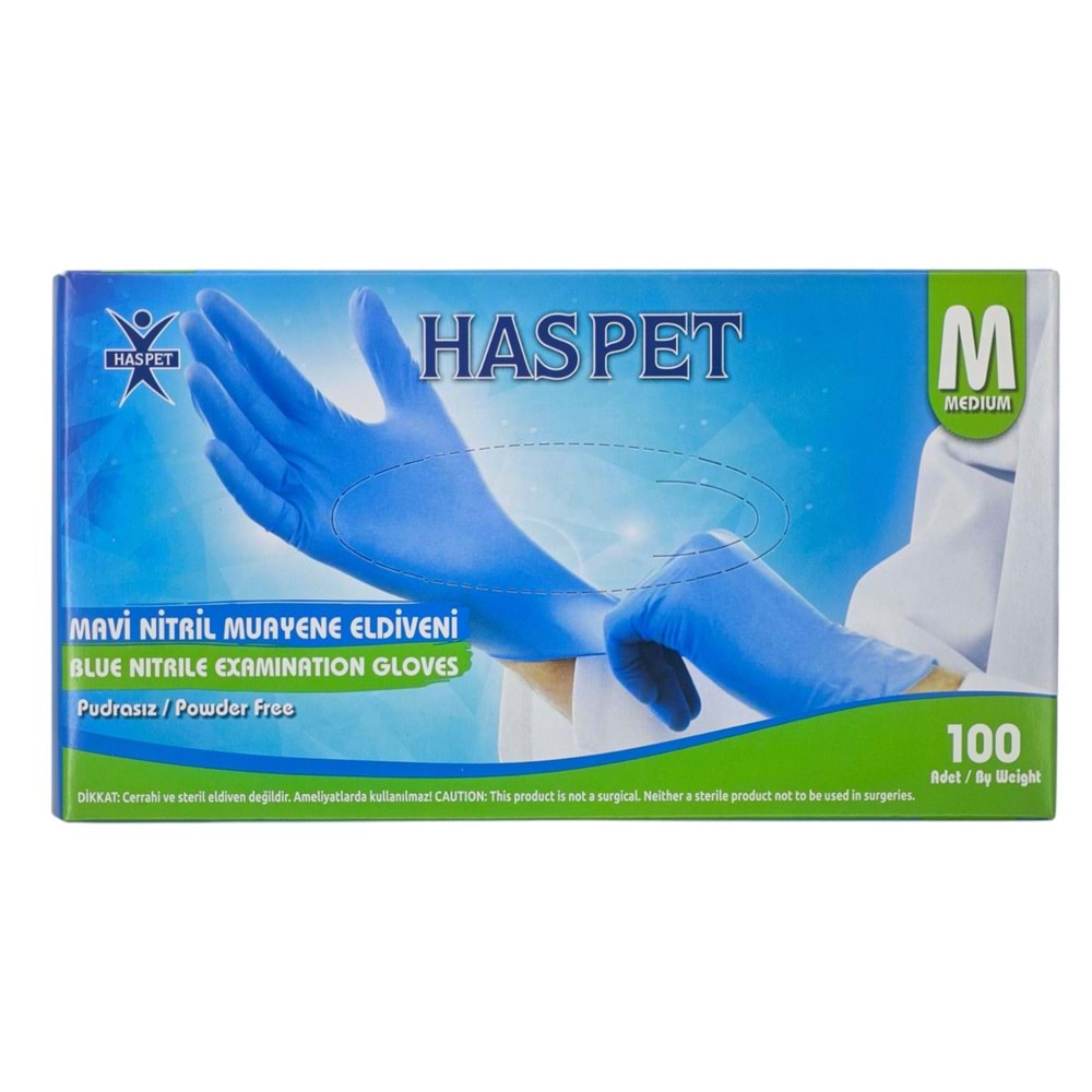 9958 Haspet Pudrasız Nitril Muayene Eldiveni (M) - Mavi