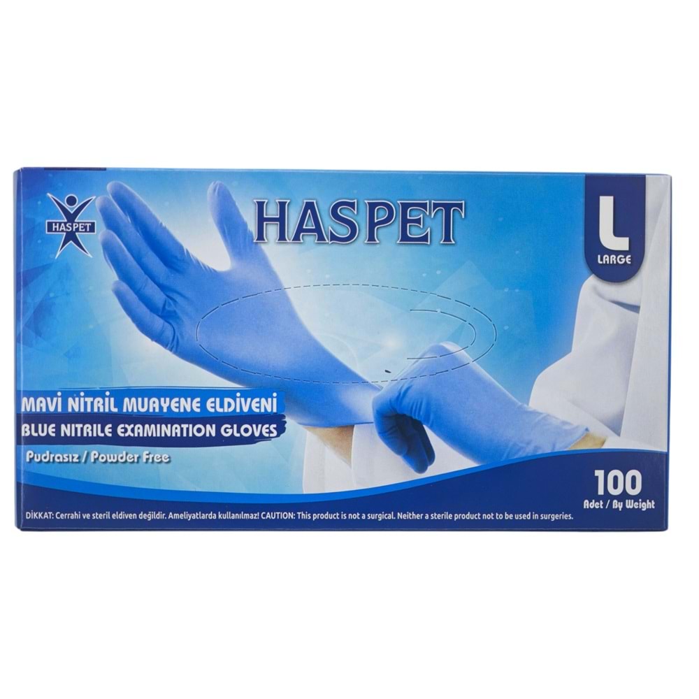 9959 Haspet Pudrasız Nitril Muayene Eldiveni (L) - Mavi