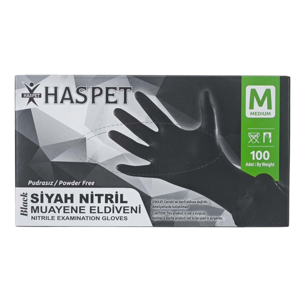 9971 Haspet Pudrasız Nitril Muayene Eldiveni (M) - Siyah