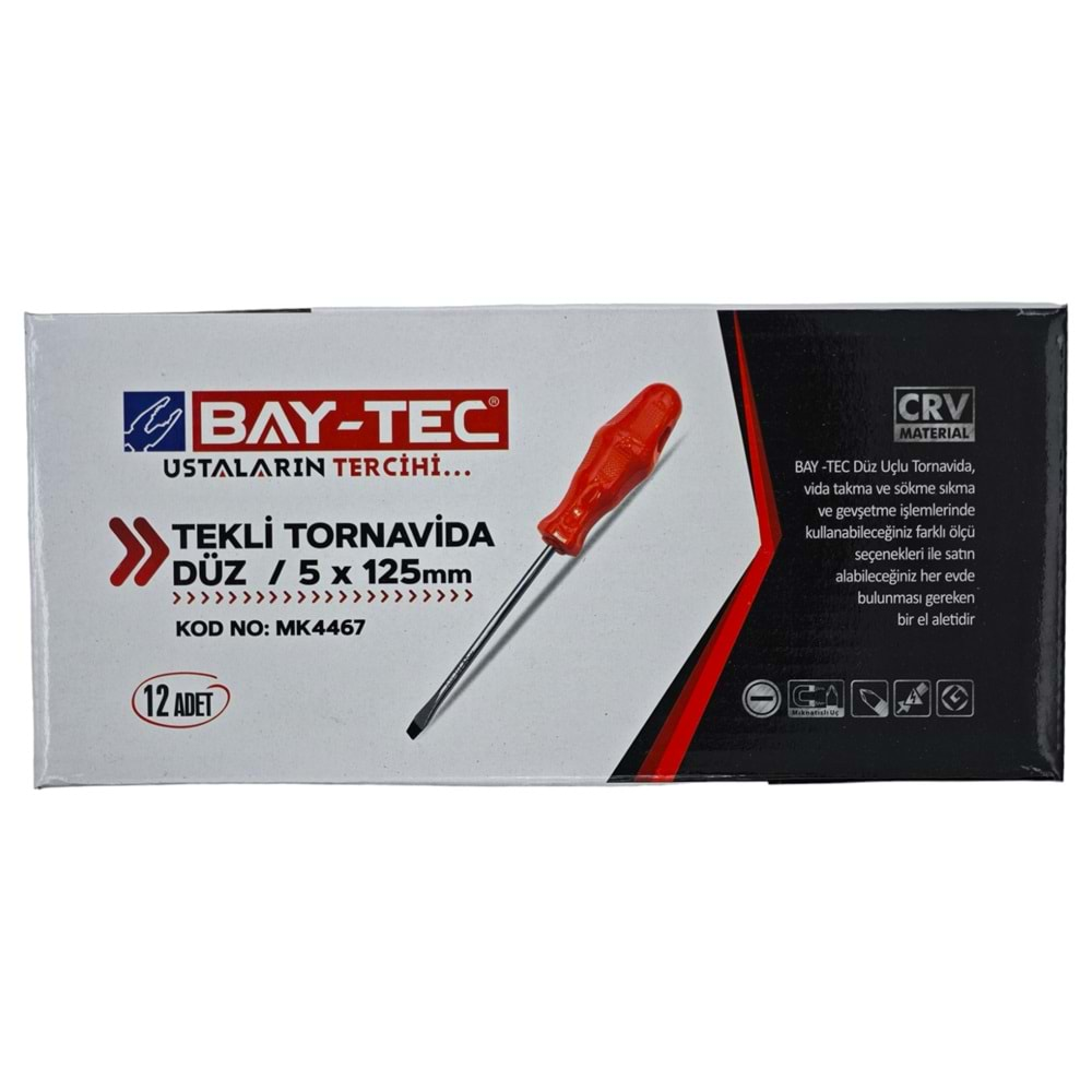 Mk4467 Bay-Tec Tekli Tornavida 5*125 (Düz)