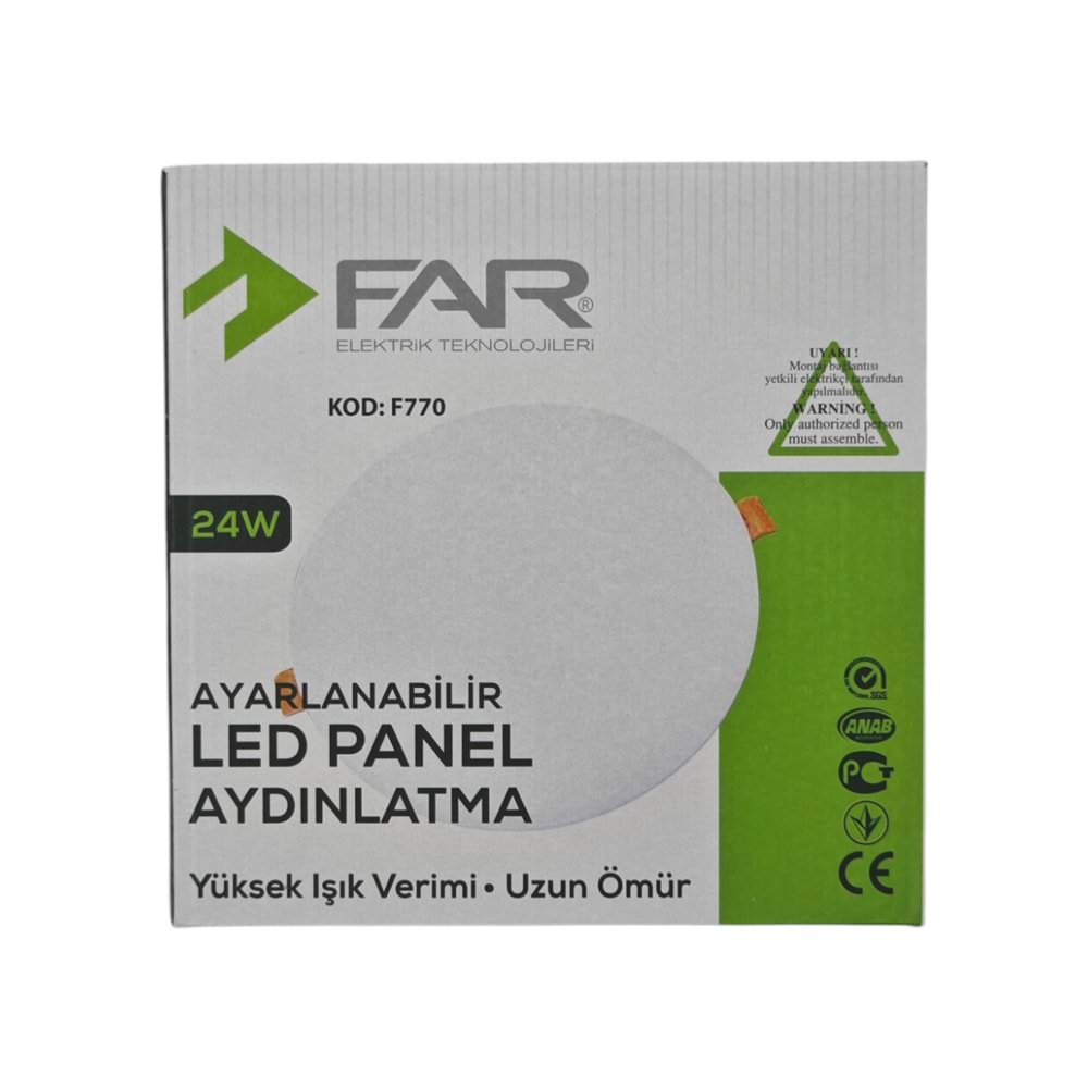 F770 Far 24W 6500K Led Panel - Ayarlanabilir