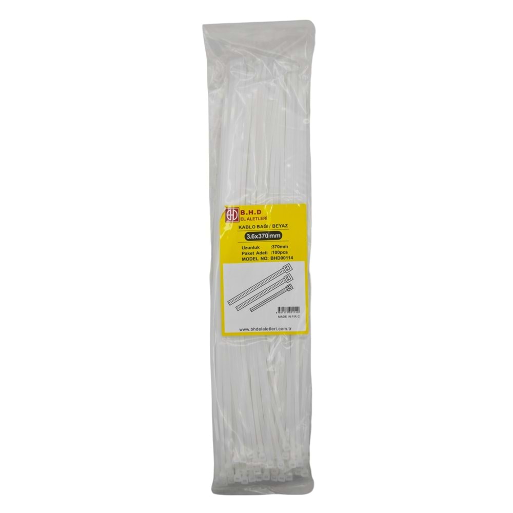 BHD00114 B.H.D Kablo Bağı - Plastik Kelepçe 3.6*370mm - Beyaz