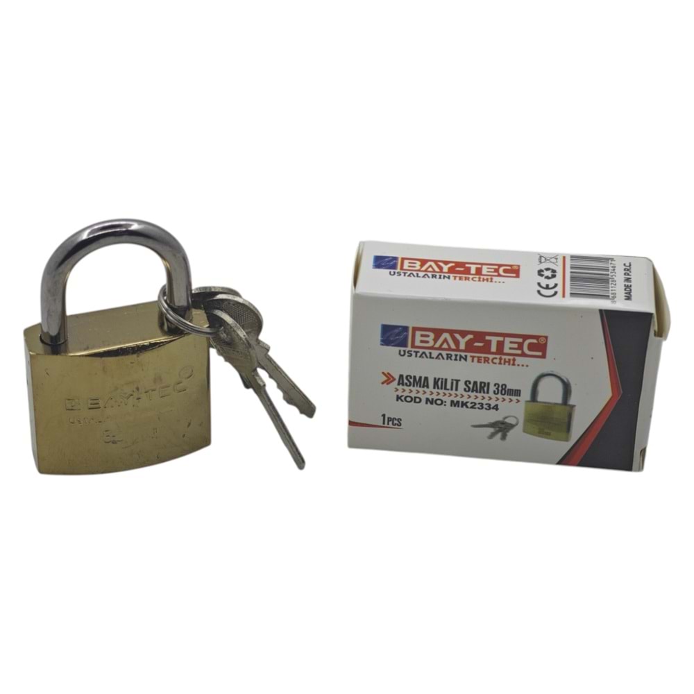 MK2334 Bay-Tec Sarı Asma Kilit 38mm