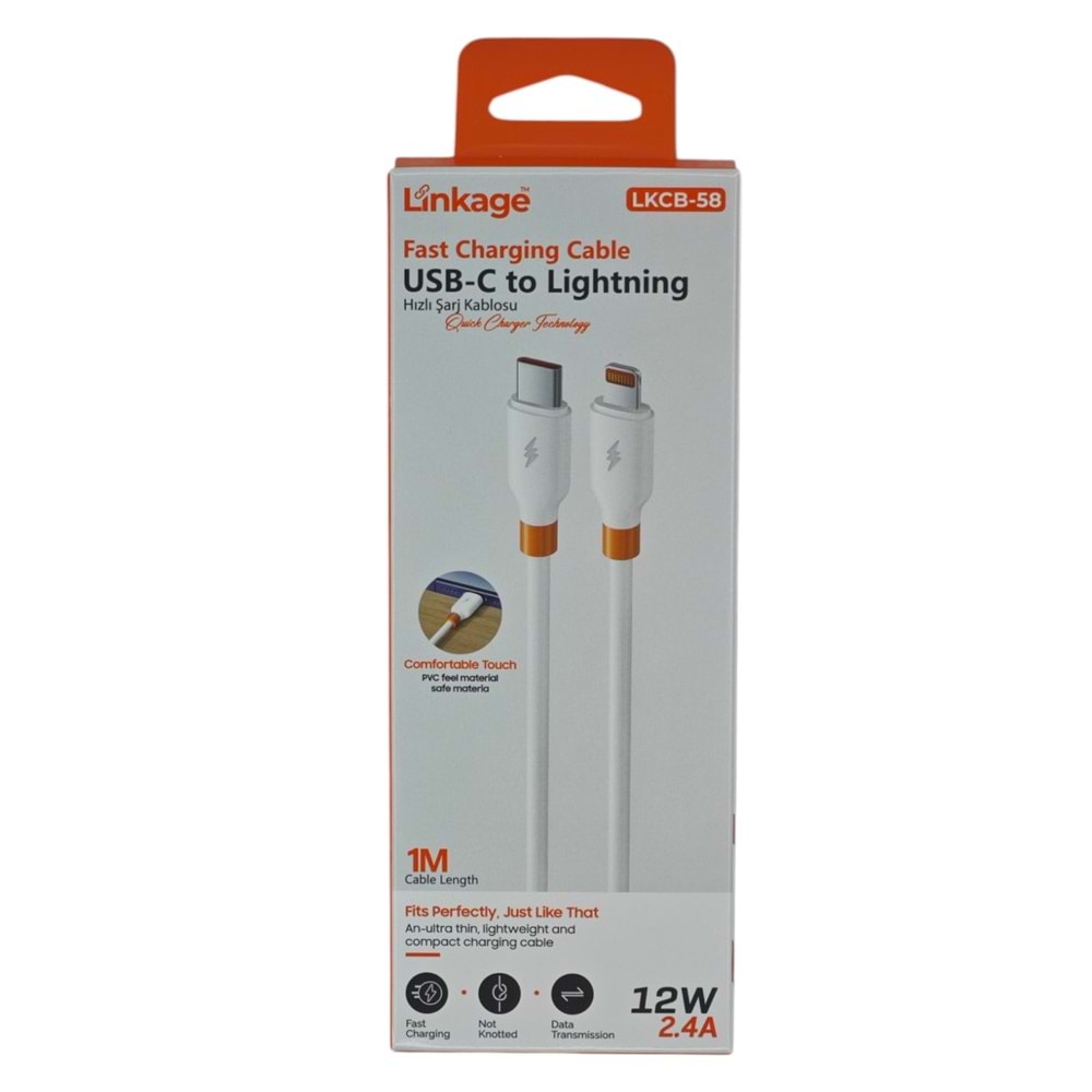 LKCB-58 Linkage 2.4A 12W USB-C to Lightning Şarj Data Kablosu