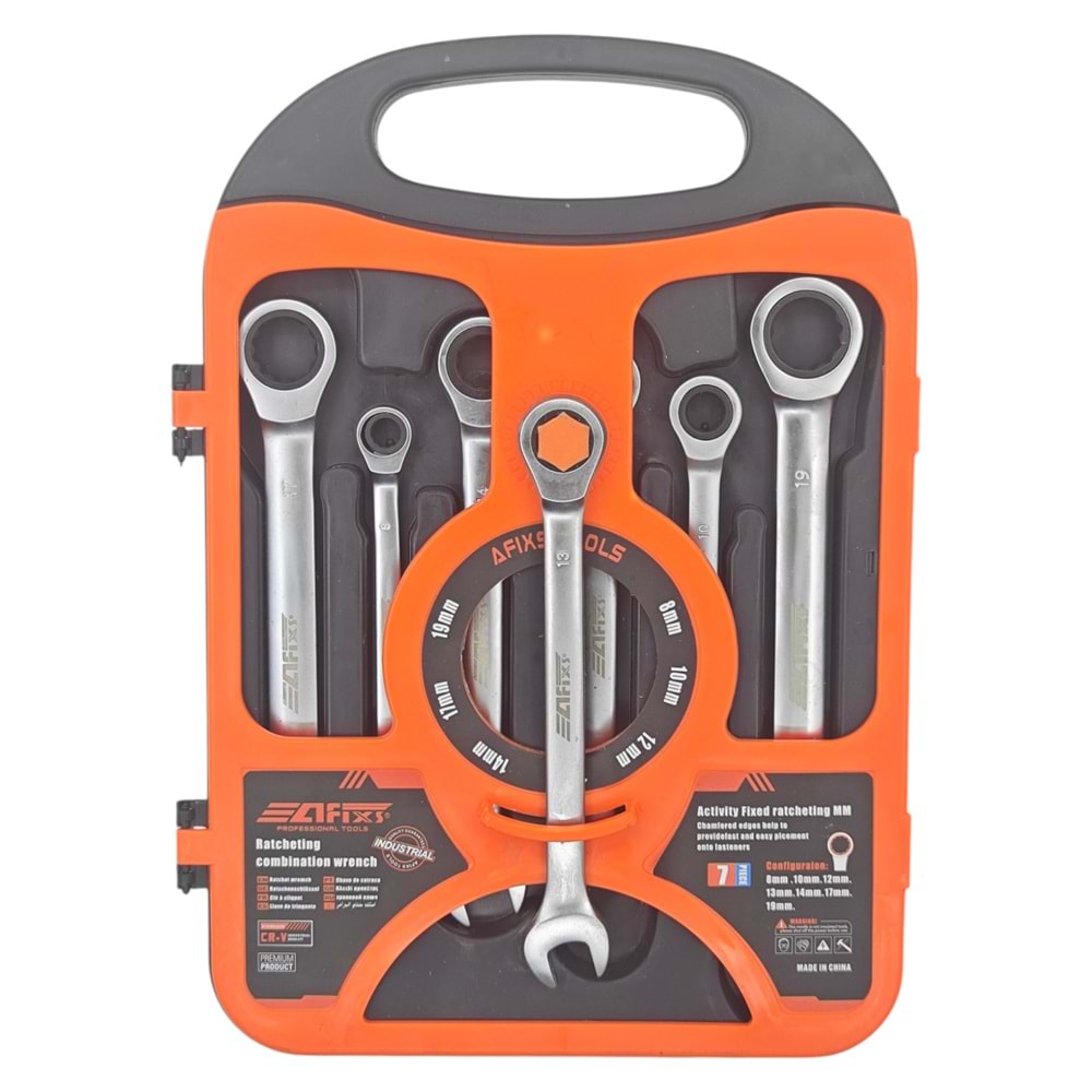 06670 Afixs Tools Düz Cırcır Anahtar Seti 7prç - 8-19mm