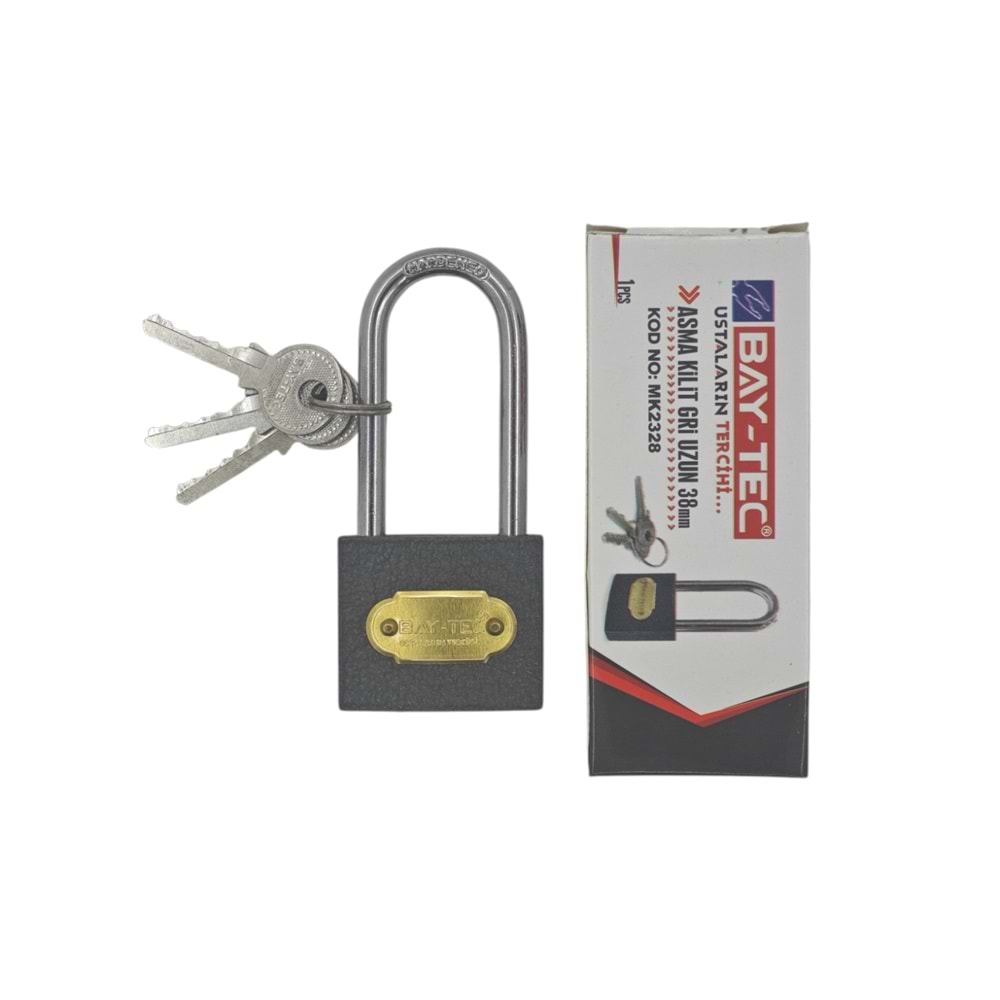 MK2328 Bay-Tec Uzun Gri Asma Kilit 38mm