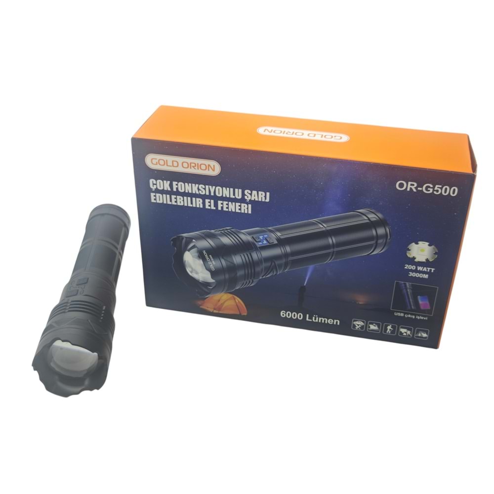 OR-G500 Gold Orion 200W Şarjlı El Feneri 6000 Lümen