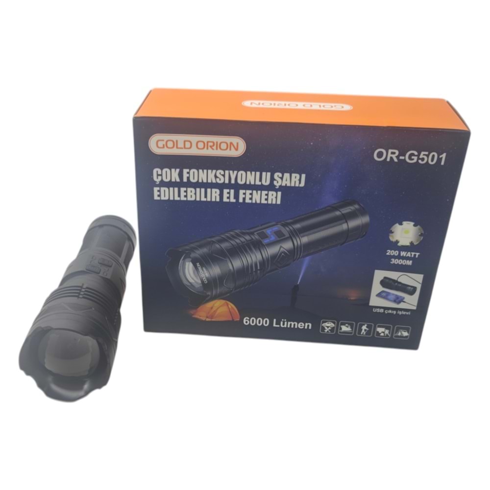 OR-G501 Gold Orion 200W Şarjlı El Feneri 6000 Lümen
