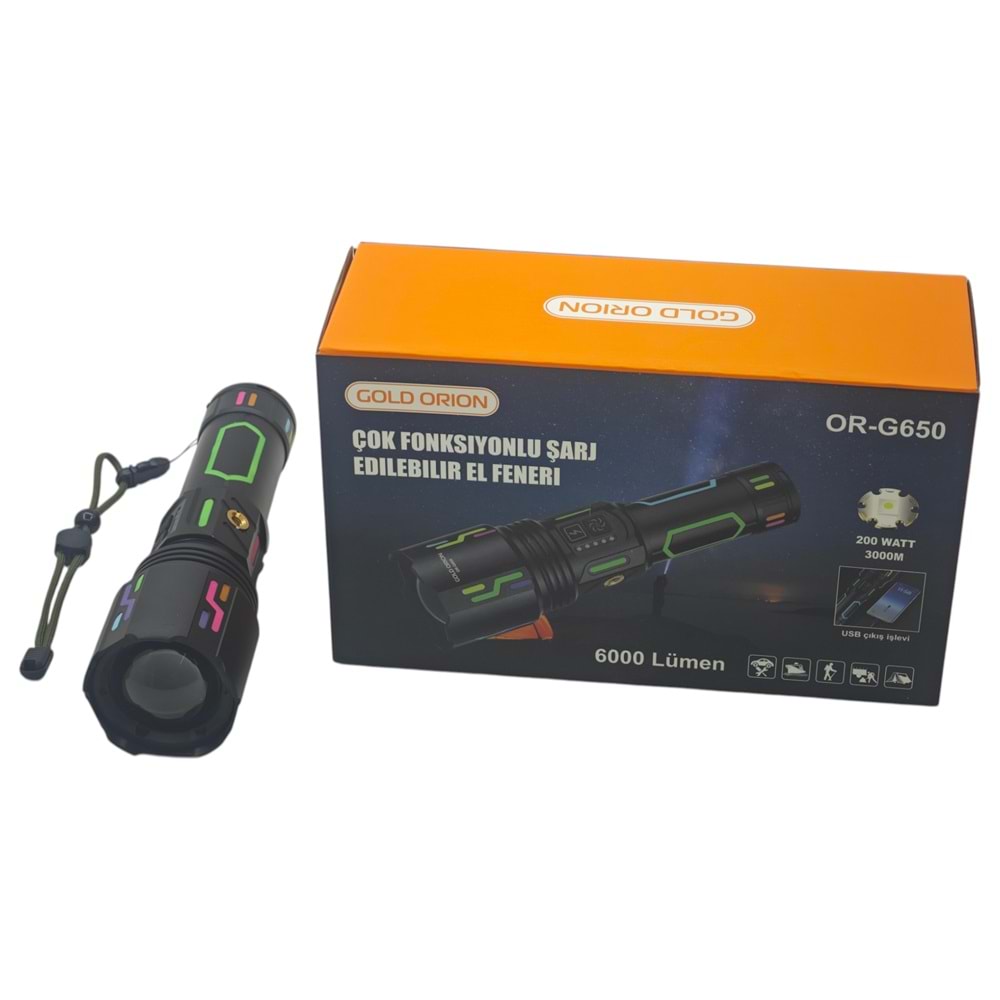 OR-G650 Gold Orion 200W Şarjlı El Feneri 6000 Lümen