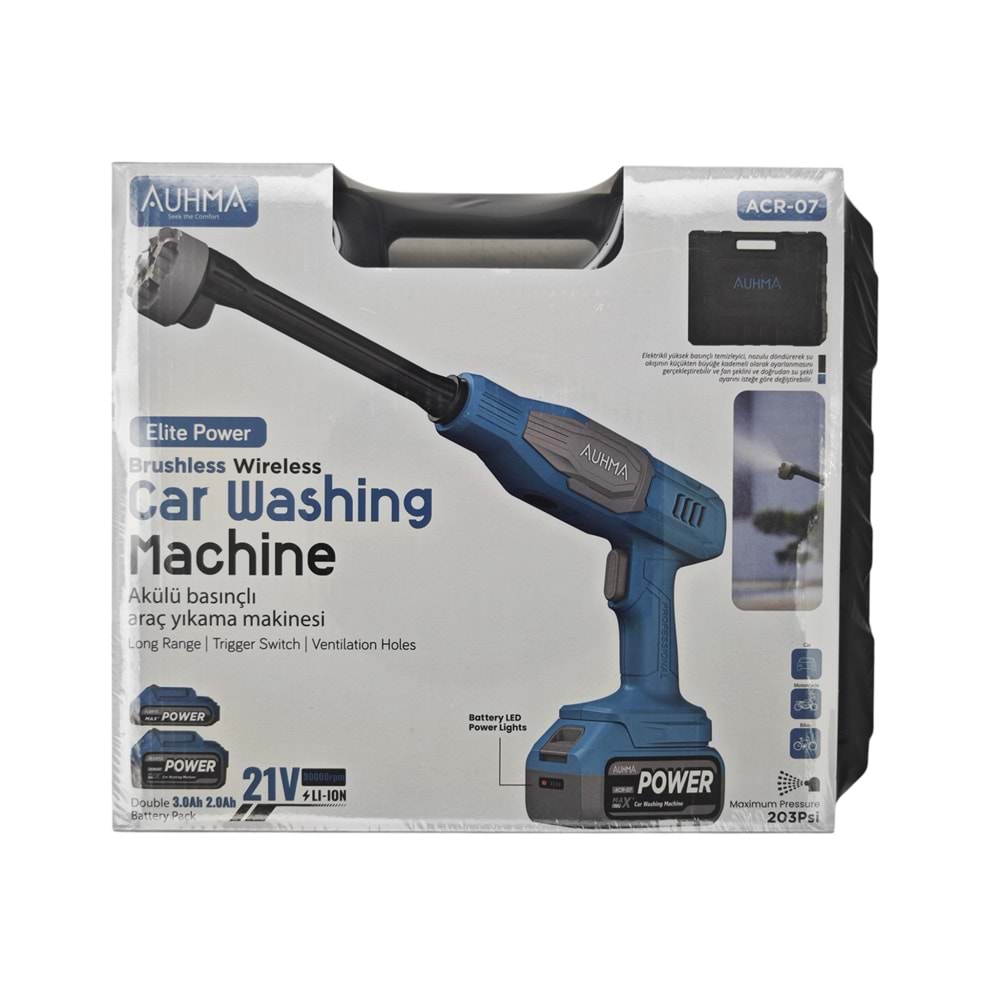 ACR-07 Auhma 21V Şarjlı Basınçlı Oto Yıkama Makinesi - Gri