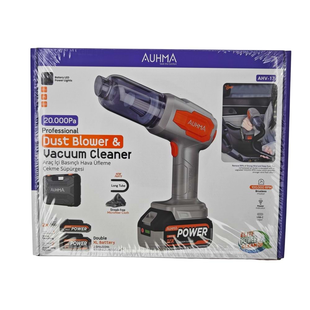 AHV-17 Auhma Şarjlı Araç İçi Hava Üfleme ve Çekme El Süpürgesi