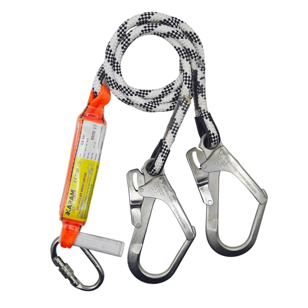 KA 341 Karam Çift Kollu Şok Emicili Lanyard - Statik Halatlı