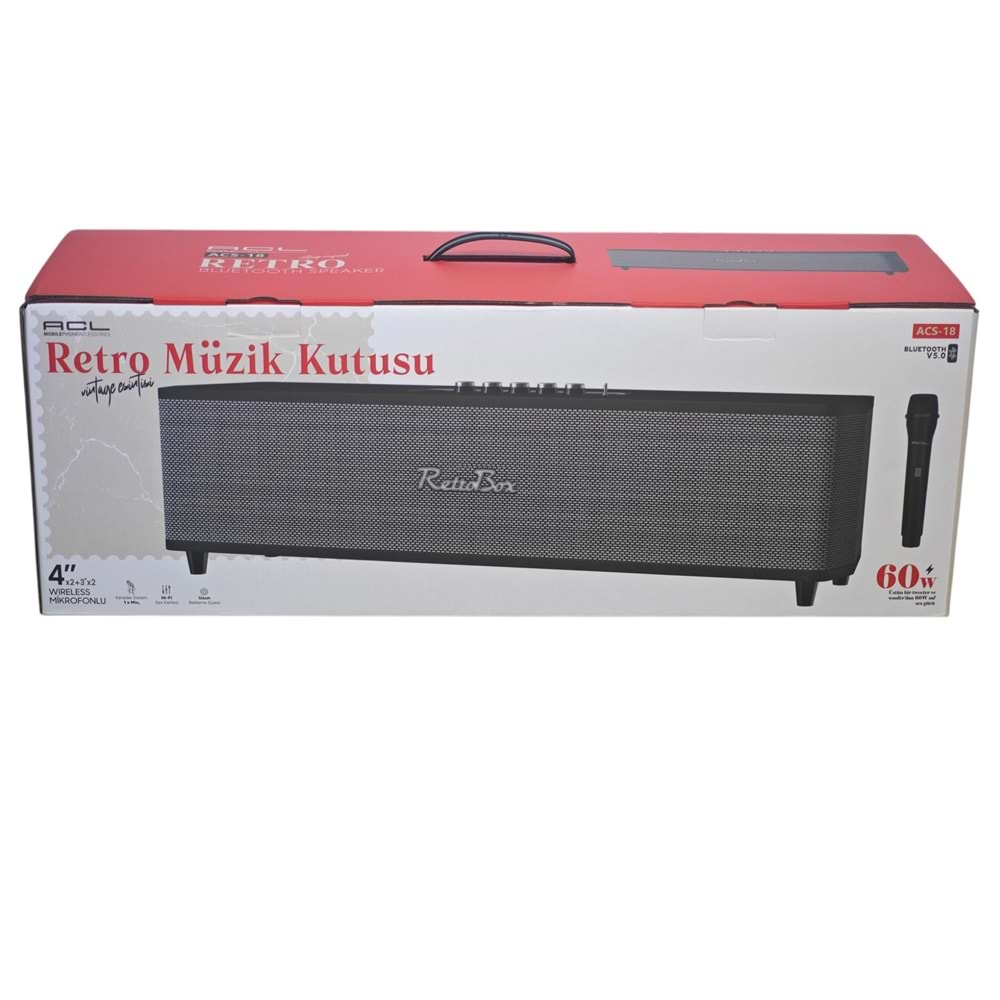 ACS-18 ACL Mikrofonlu Bluetootlu Şarjlı Müzik Kutusu 60W
