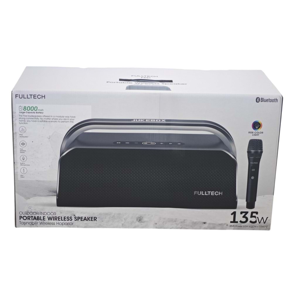 FXS1 Fulltech Mikrofonlu Bluetootlu Şarjlı Müzik Kutusu 135W