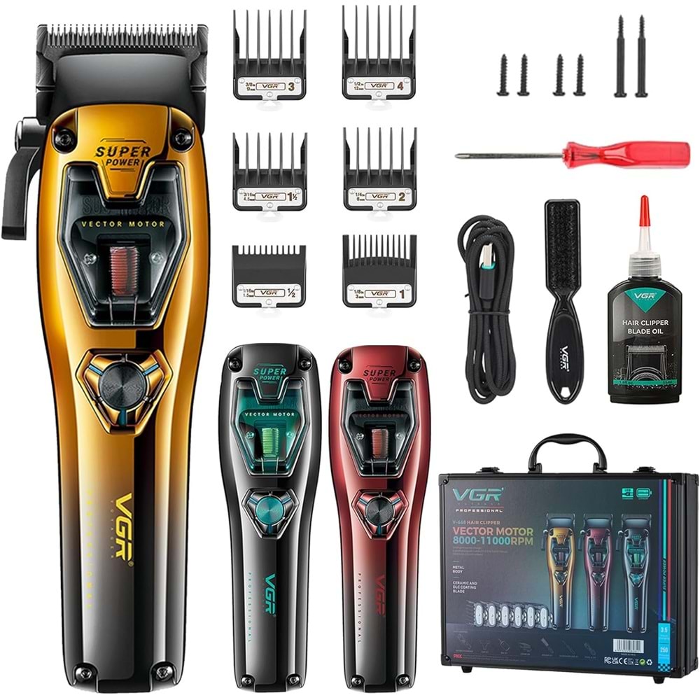 V-668 VGR 11000 RPM Motorlu Şarjlı Saç Sakal Traş Makinesi