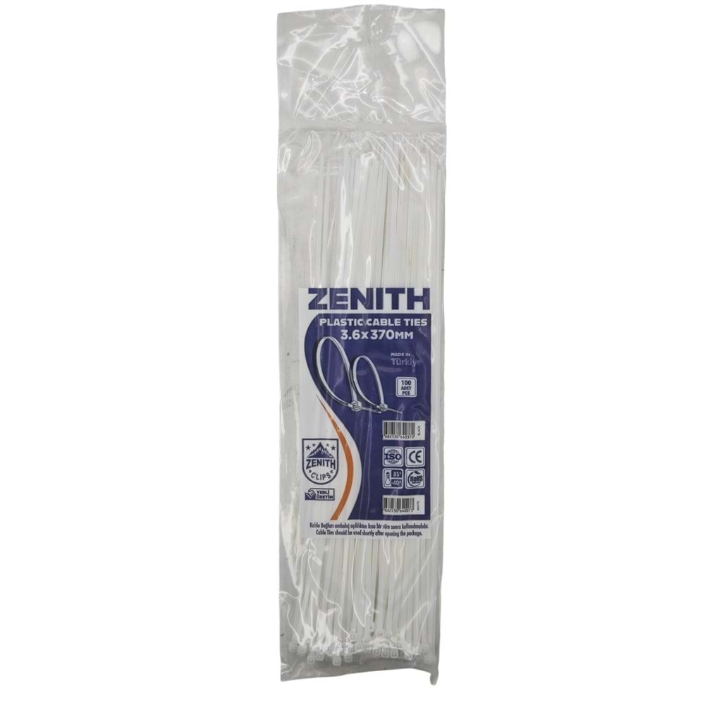 4007 Zenith Kablo Bağı - Plastik Kelepçe 3.6mm 370mm - Beyaz