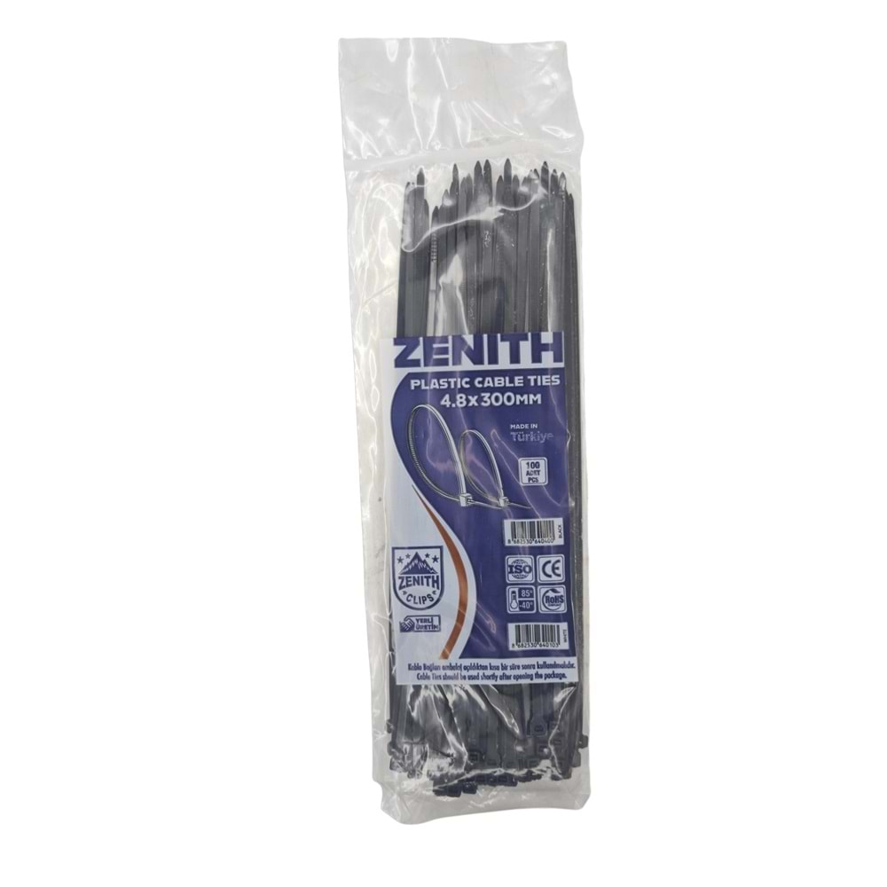 4040 Zenith Kablo Bağı - Plastik Kelepçe 4.8mm 300mm - Siyah