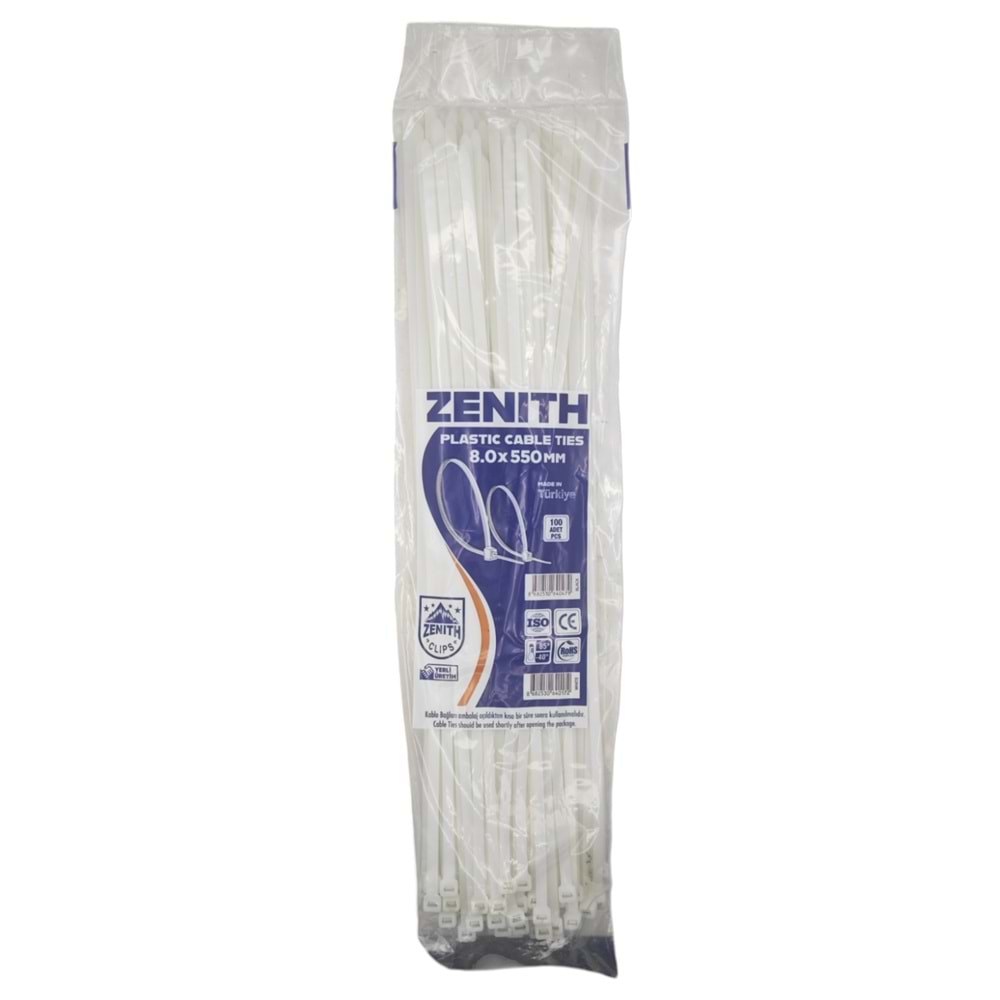 4017 Zenith Kablo Bağı - Plastik Kelepçe 8mm 550mm - Beyaz