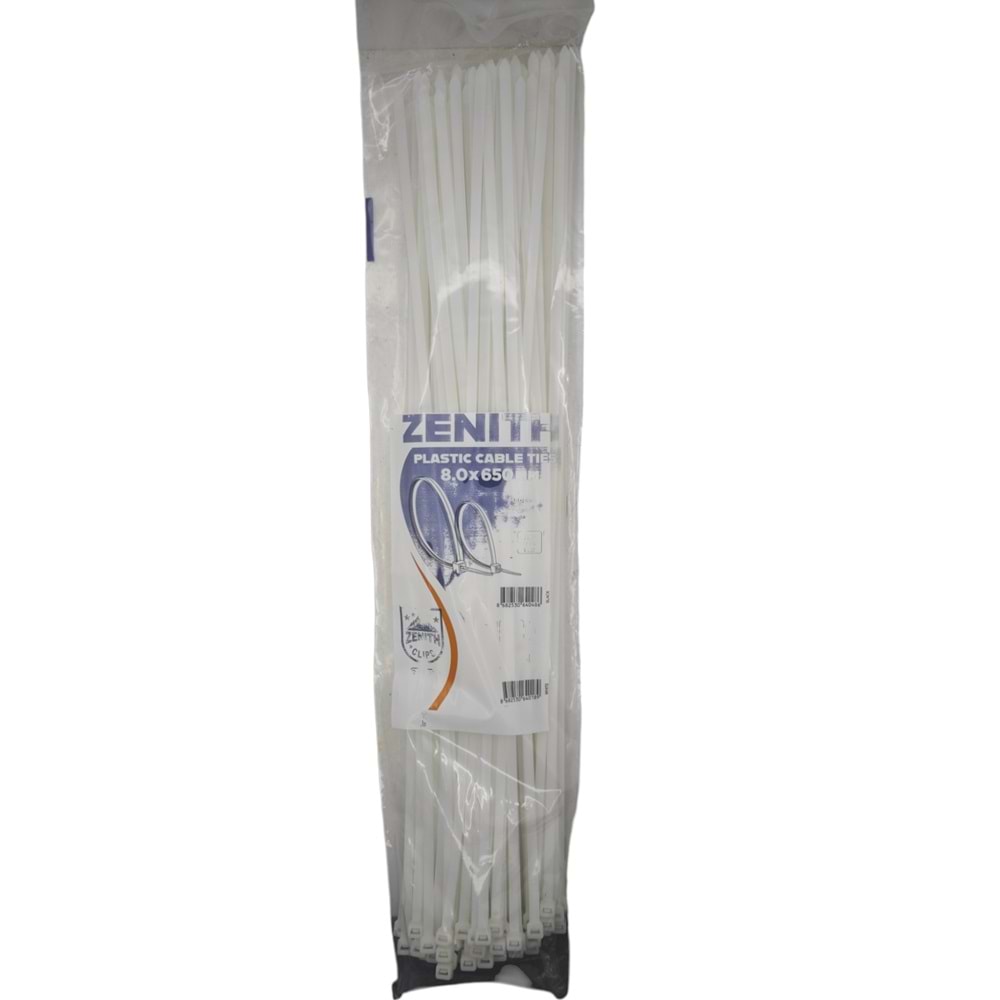 4018 Zenith Kablo Bağı - Plastik Kelepçe 8mm 650mm - Beyaz