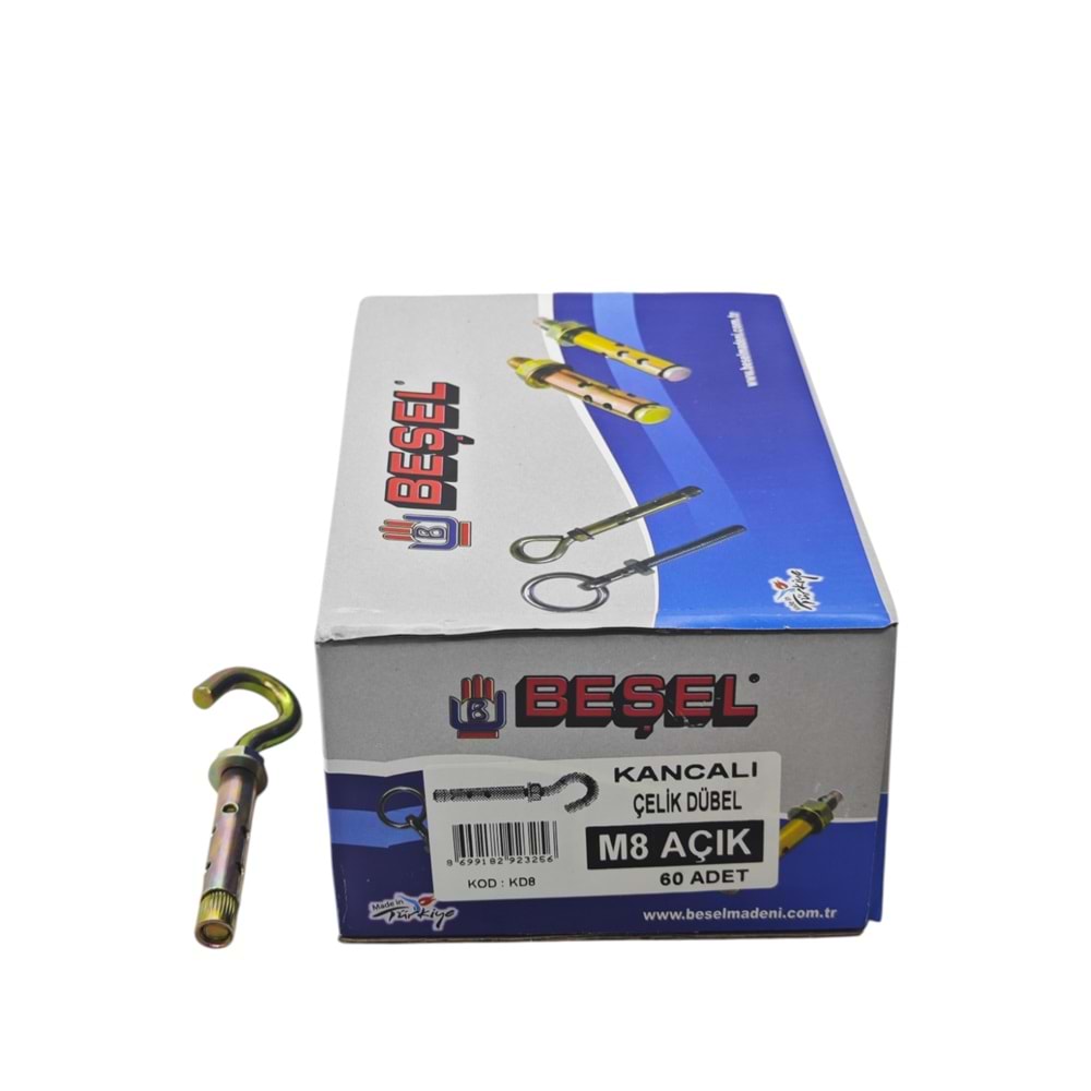KD8A Beşel Kancalı Çelik Dübel M8 100mm - Açık