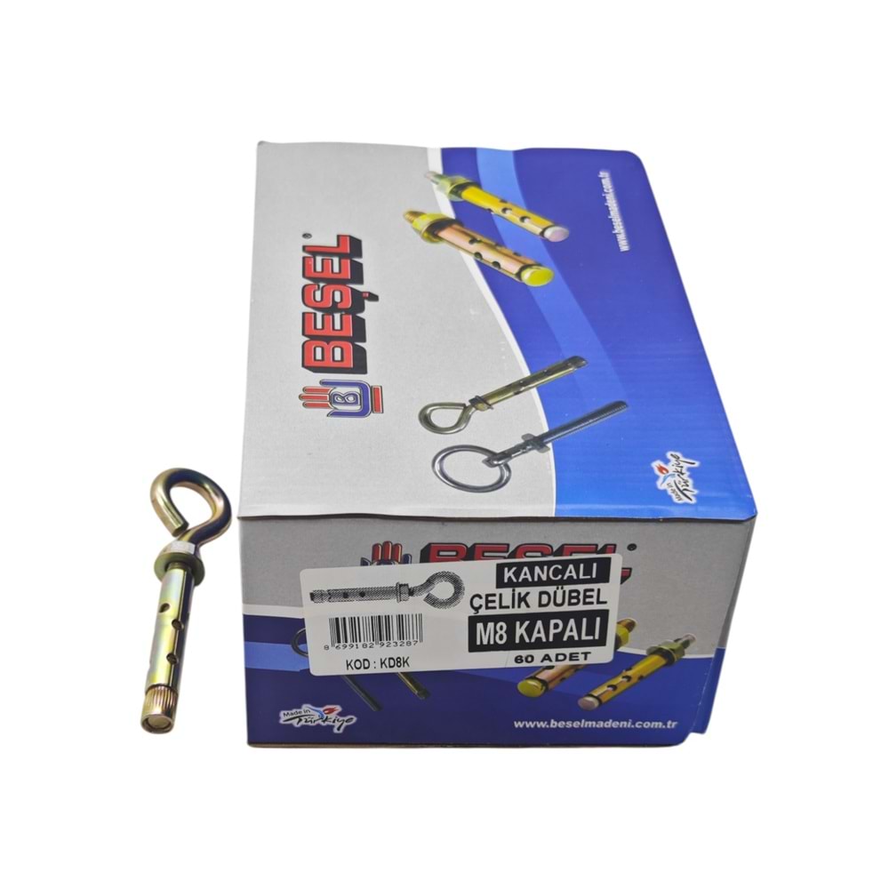 KD8A Beşel Kancalı Çelik Dübel M8 100mm - Kapalı