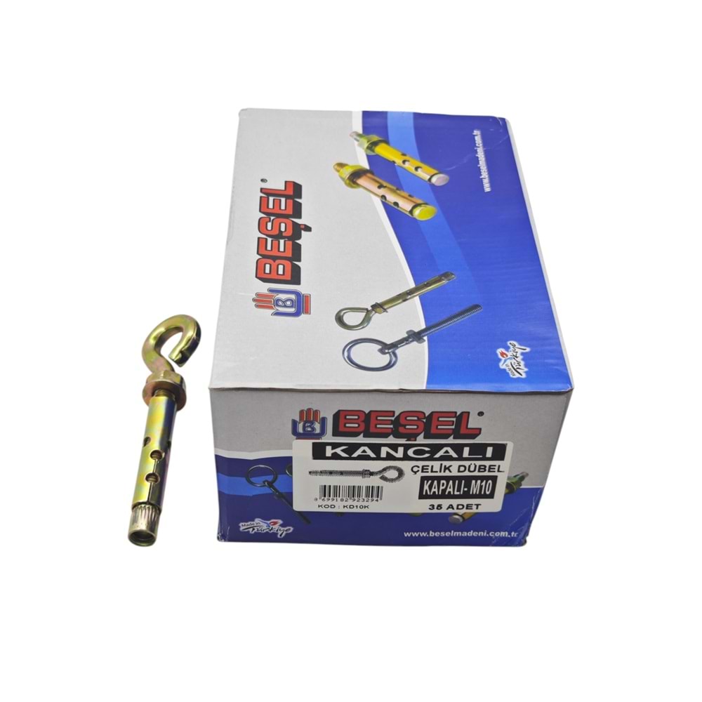 KD10K Beşel Kancalı Çelik Dübel M10 120mm - Kapalı