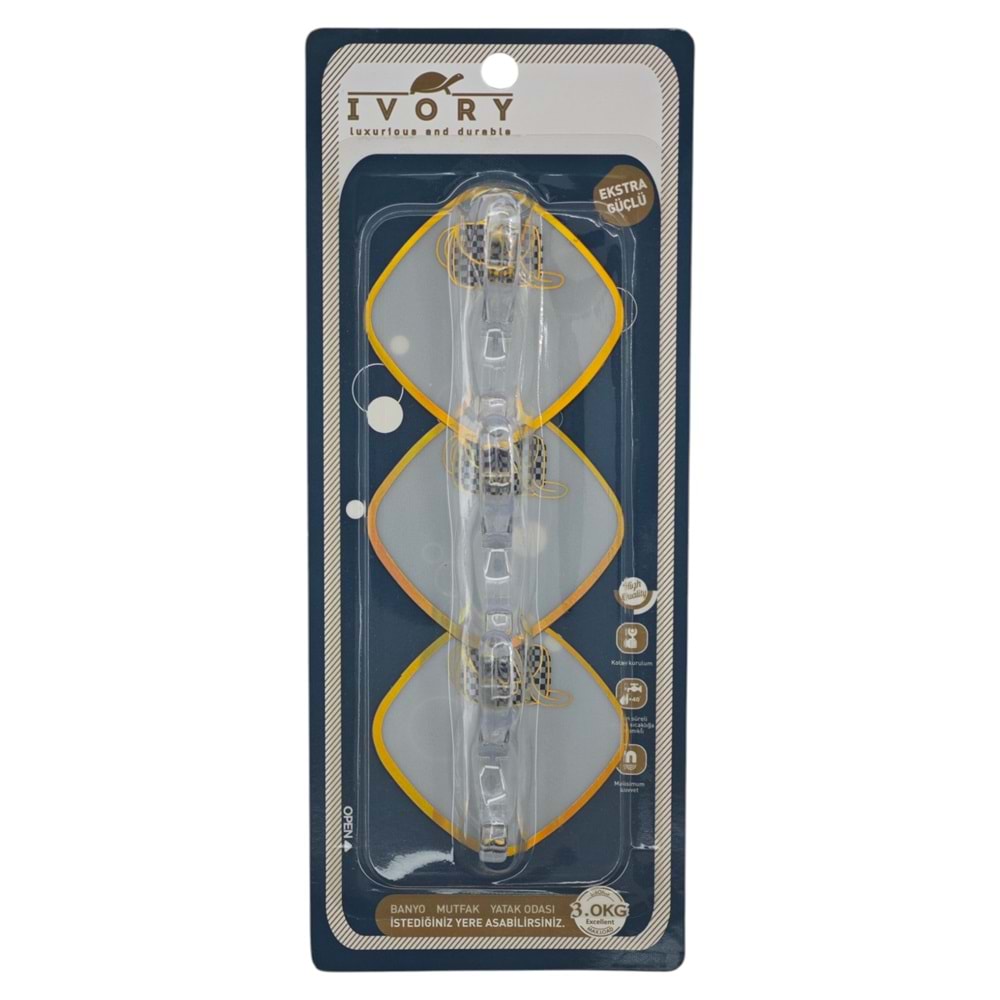 IVO-ASK164 İvory Yapışkanlı Askı 3lü - Şeffaf