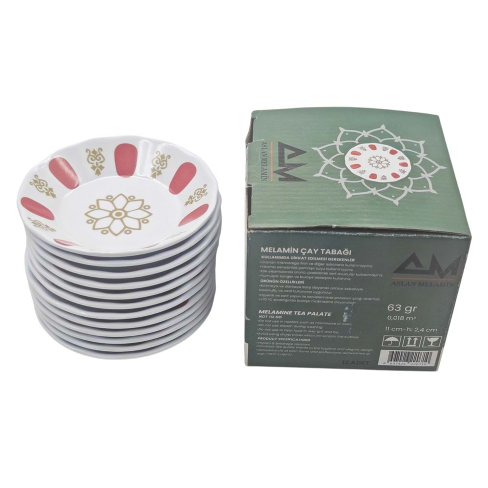 ENF-023 Aslan 142 Melamin Çay Tabağı 12li- Kırmızı