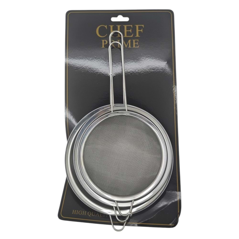 ENF-361A Chef Prime 3lü Metal Süzgeç 16-18-20cm - Saplı