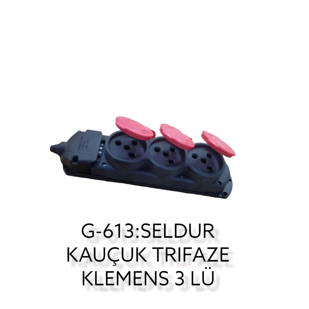 G-613 Seldur Kauçuk Trifaze Klemens 3Lü (Kırmızı Kapak)