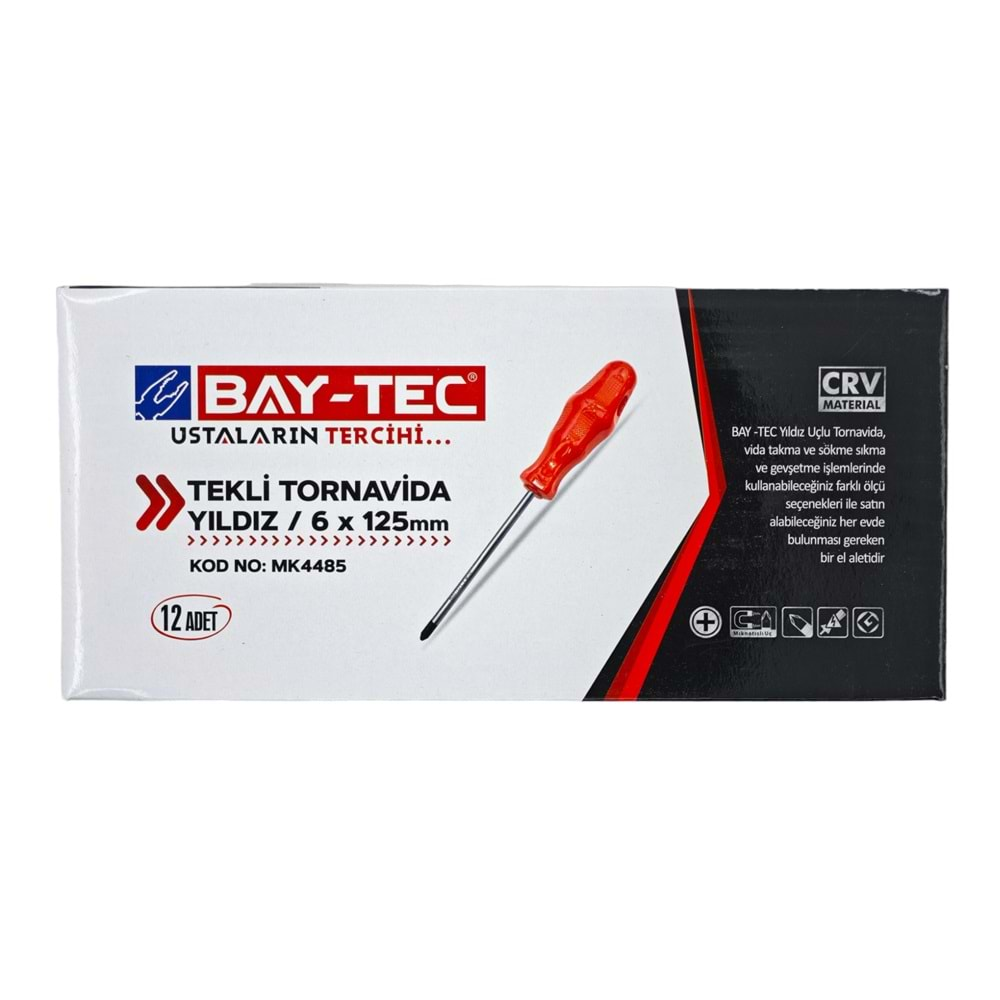 Mk4485 Bay-Tec Tekli Tornavida 6*125 (Yıldız)