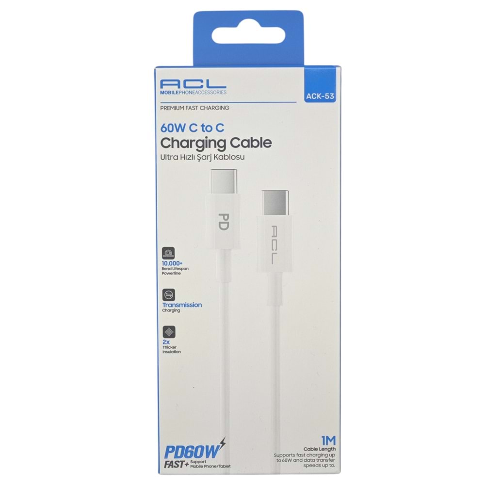 ACK-53 ACL PD 60W Type-C to C Data Şarj Kablosu