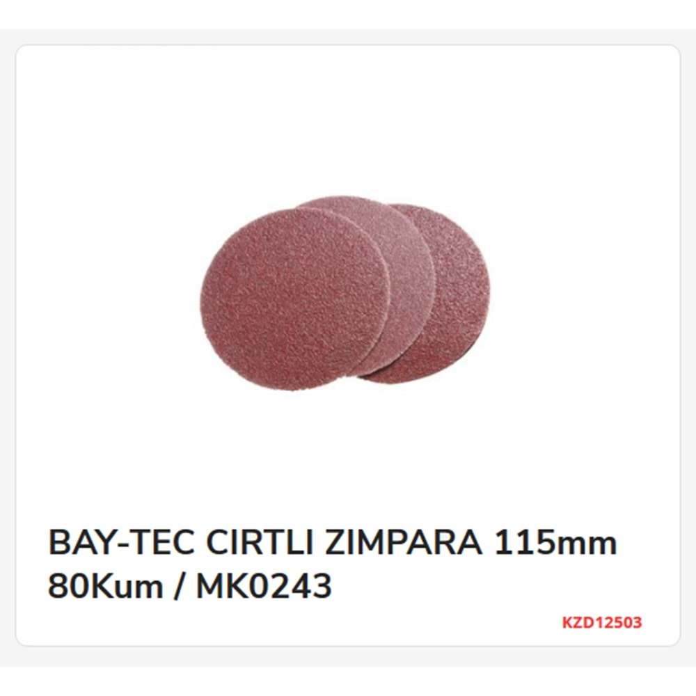 Mk0243 Bay-Tec Cırtlı Zımpara 115Mm 80Kum