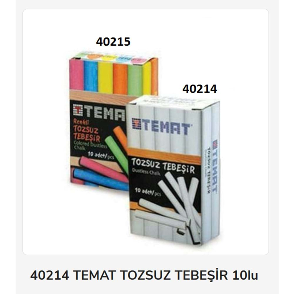 40215 Temat Tozsuz Tebeşir 10Lu (Renkli)