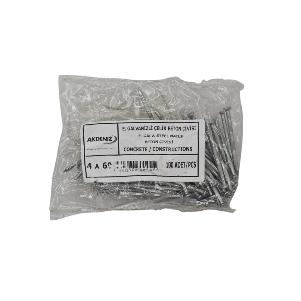 12765 Akdeniz Galvenizli Çelik Beton Çivisi 4*60