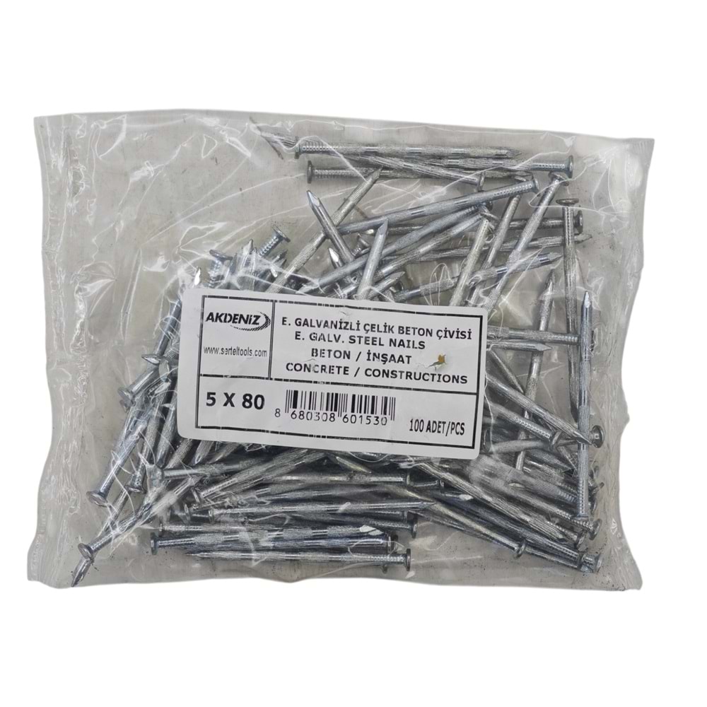 12767 Akdeniz Galvenizli Çelik Beton Çivisi 5*80